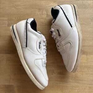 ETONIC Retro 7091 Metal SPIKED GOLF SHOES WHITE Pinstripe LEATHER UPPER MENS 8 M
